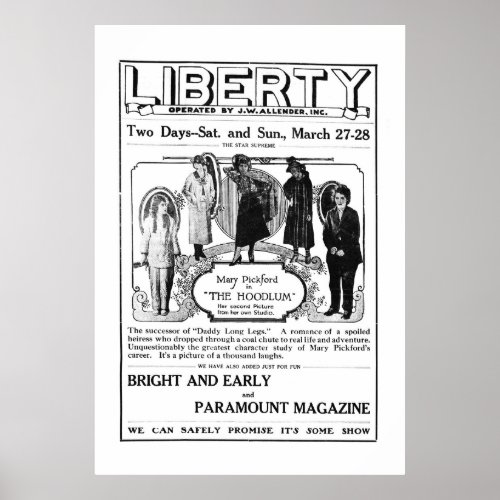 Mary Pickford 1920 vintage movie ad poster