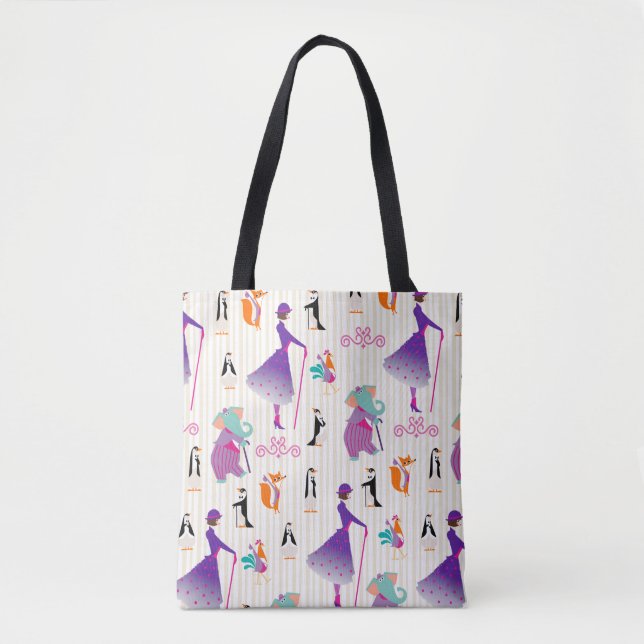 Mary Poppins & Friends Striped Pattern Tote Bag (Front)
