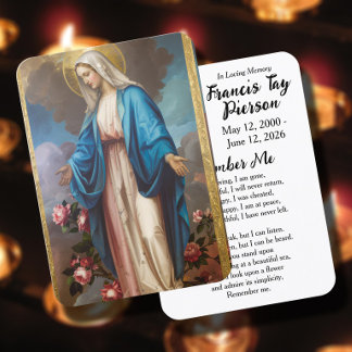 Mary Prayer Card Catholic Memorial Prayer Card