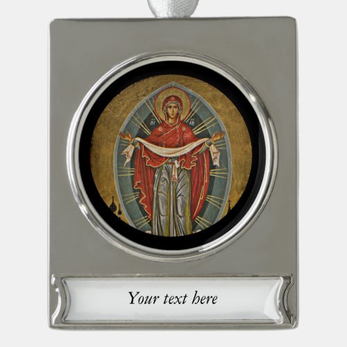 Mary Protector Theotokos Silver Plated Banner Ornament
