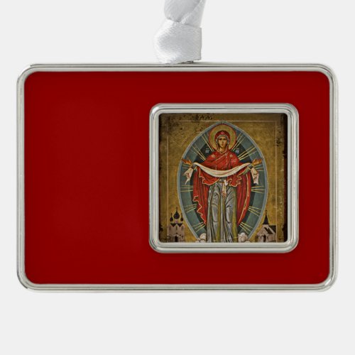 Mary Protector Theotokos Silver Plated Framed Ornament