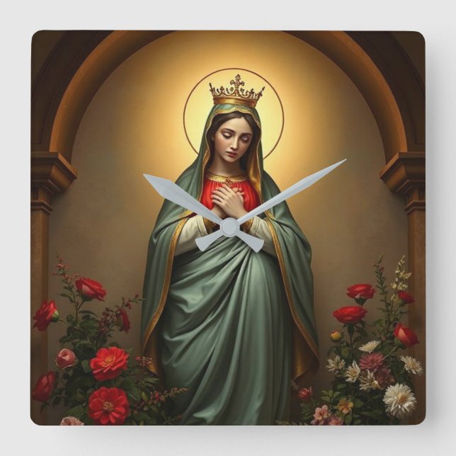 Mary Queen of Heaven Catholic Wall Clock (Front)