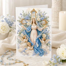 Mary Queen of Heaven with Angels Catholic Card