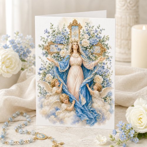 Mary Queen of Heaven with Angels Catholic Card