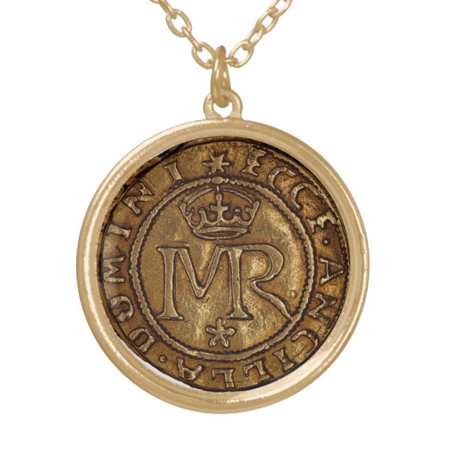 MARY QUEEN OF SCOTS COIN 1543 GOLD PLATED NECKLACE (Front)