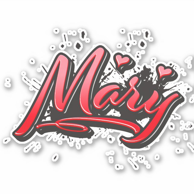 Mary red Heart Graffiti Sticker (Front)