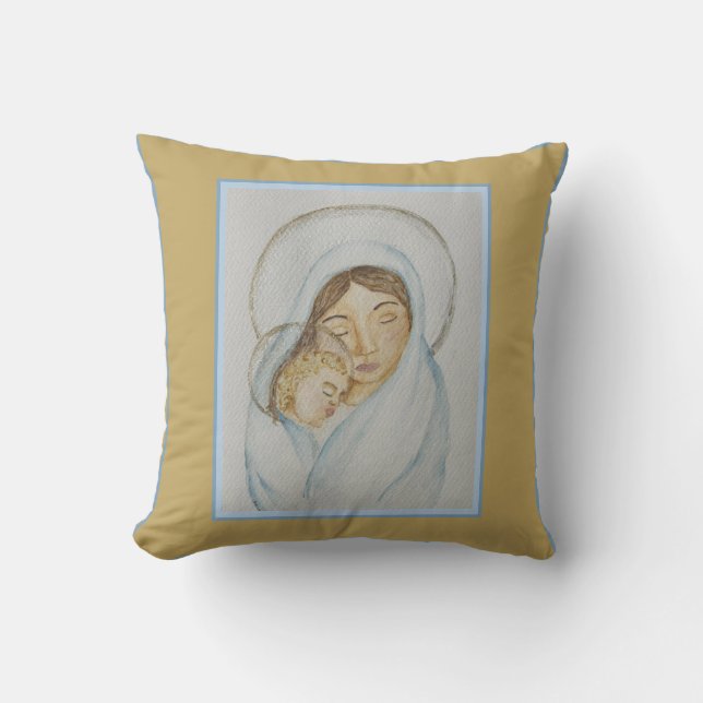 Mary’s Mantle & Child Christmas Throw Pillow (Front)