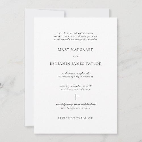 Mary Simple Classic Black  White Catholic Wedding Invitation