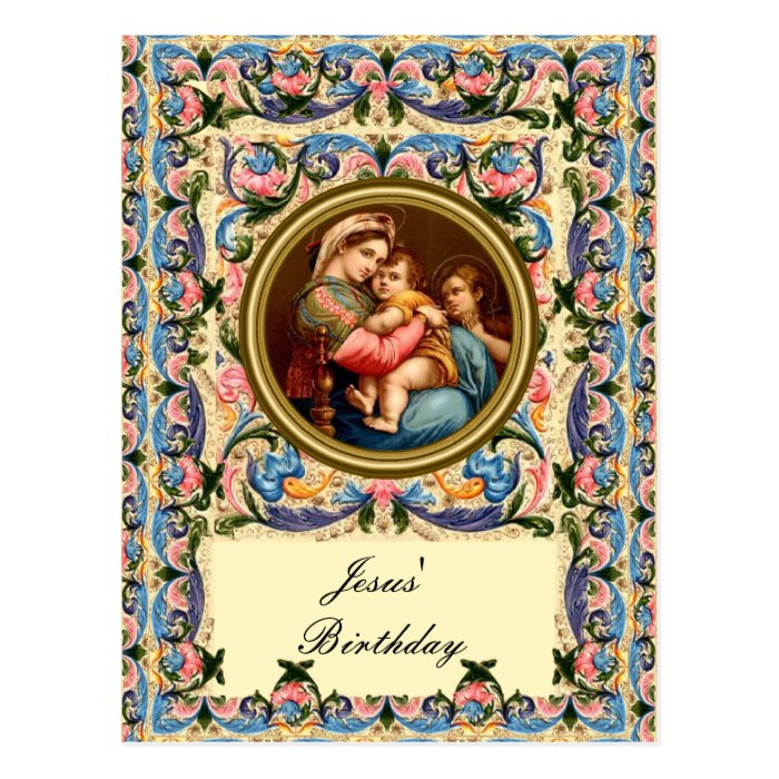 Mary the Madonna and child   Jesus' Birthday Post Card