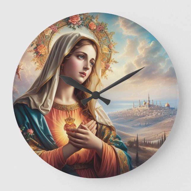 Mary Virgin Jesus Large Clock (Front)