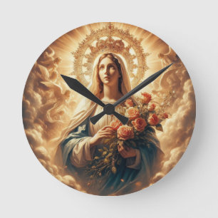 Mary Virgin Jesus Round Clock
