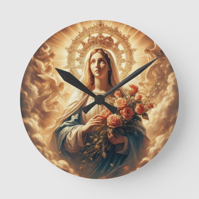 Mary Virgin Jesus  Round Clock (Front)