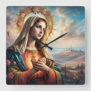 Mary Virgin Jesus Square Wall Clock