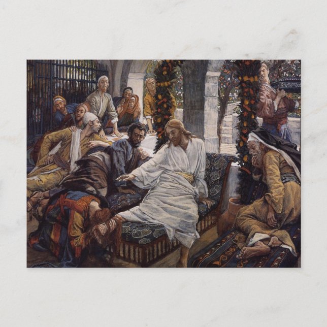 Mary Washing Jesus Feet Holiday Postcard (Front)