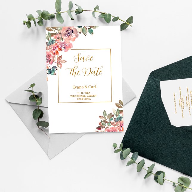 MARY Watercolor Rose Emerald Green Save The Date (Creator Uploaded)