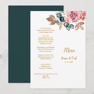 MARY Watercolor Rose Emerald Green Wedding Menu