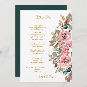 MARY Watercolor Rose Emerald Green Wedding Menu