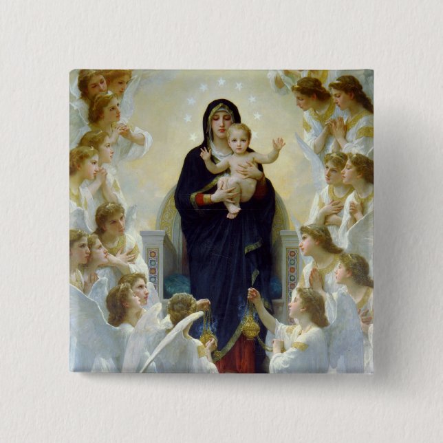 Mary with Angels - Regina Angelorum Pinback Button (Front)