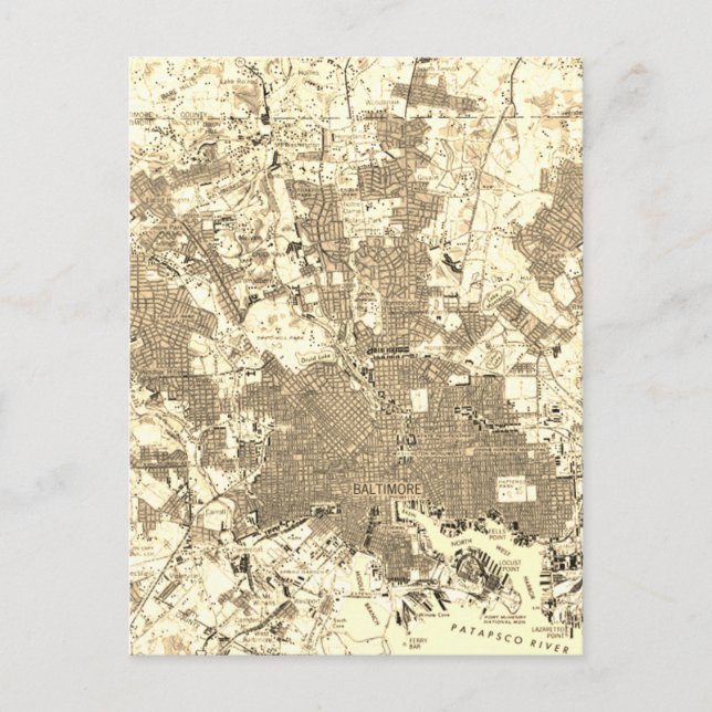 Maryland Baltimore Vintage Map Postcard (Front)