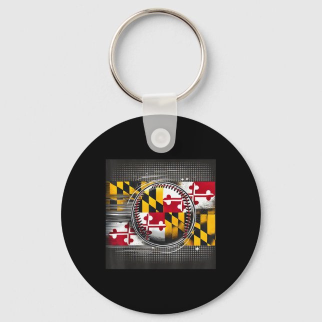 Maryland Baseball Player Design With State Flag Ar Keychain (Front)