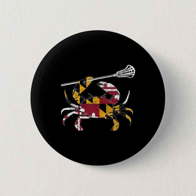 Maryland Blue Crab Lacrosse Lover Tee Flag Of Mary Button (Front)
