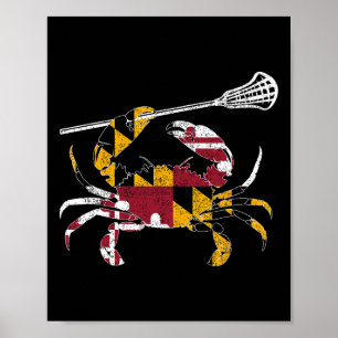 Maryland Blue Crab Lacrosse Lover Tee Flag Of Mary Poster