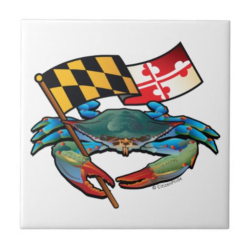 Maryland Blue Crab with Flag Crest Ceramic Tile