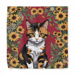 Maryland Calico Cat And Black Eyed Susan Flowers 3 Bandana