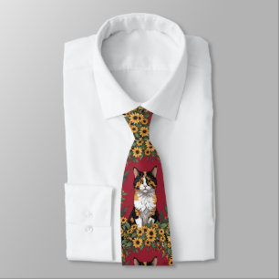 Maryland Calico Cat And Black Eyed Susan Flowers 4 Neck Tie