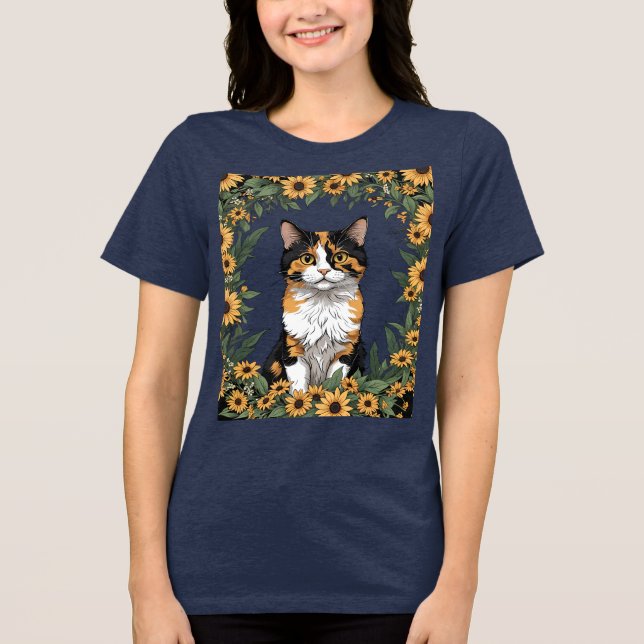 Maryland Calico Cat And Black Eyed Susan Flowers 4 Tri-Blend Shirt (Front)