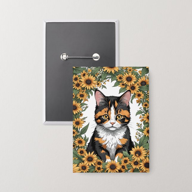 Maryland Calico Cat And Black Eyed Susan Flowers Button (Front/Back)