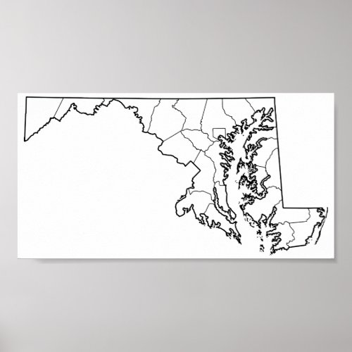 Maryland Counties Blank Outline Map Poster