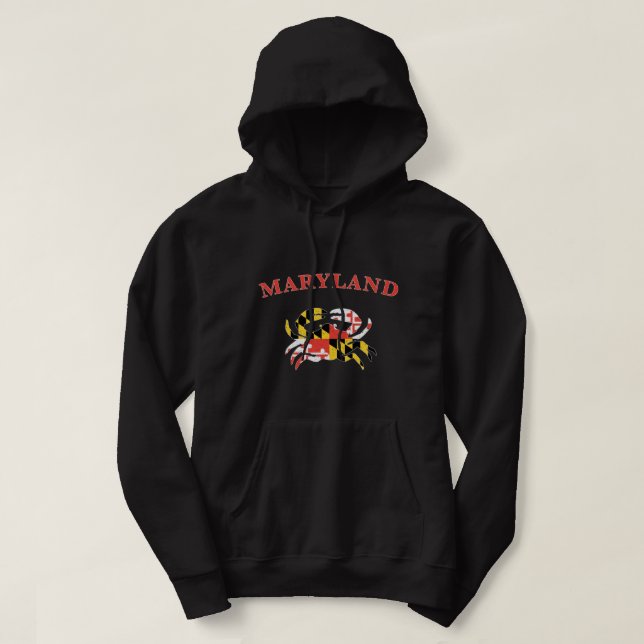 Maryland Crab Flag Pride of the Chesapeake Distres Hoodie (Design Front)