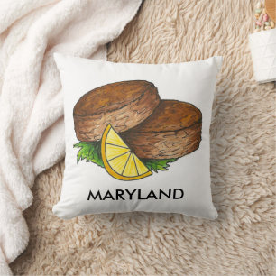 Maryland Crabcakes Spicy Crab Seafood Foodie MD Throw Pillow