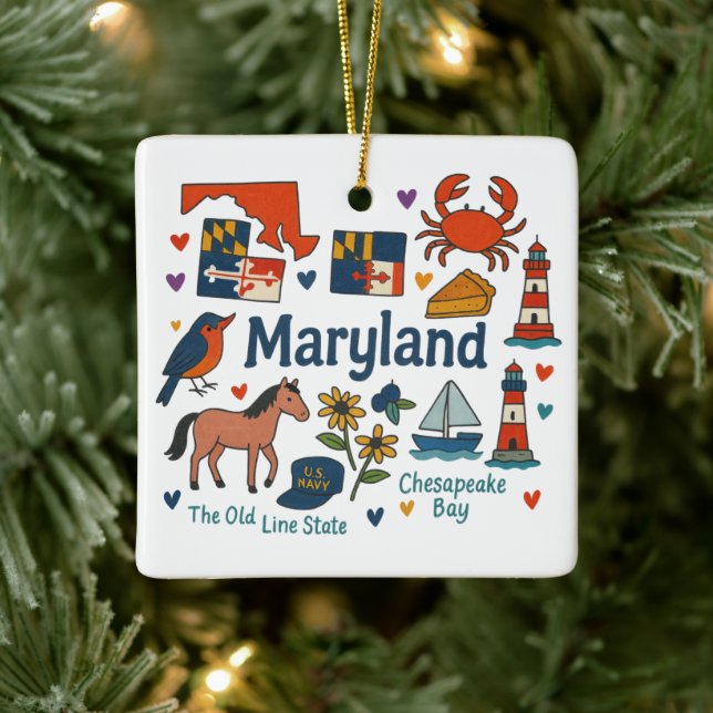 Maryland Custom Family Trip Keepsake Christmas Ceramic Ornament (Tree)