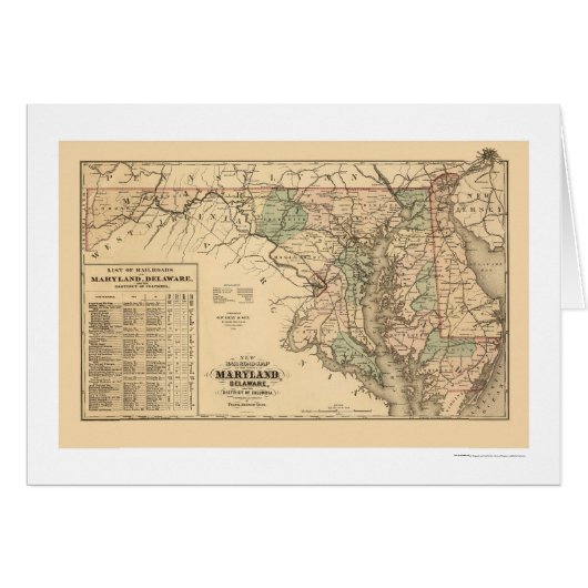 Maryland & Delaware Railroad Map 1876 Cards (Front Horizontal)