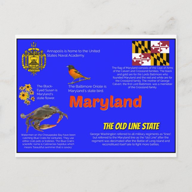 Maryland Facts Postcard (Front)