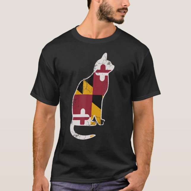 Maryland Flag Calico Cat Vintage Distressed Fade T-Shirt (Front)