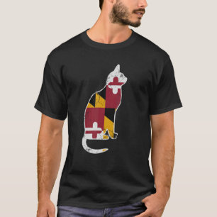Maryland Flag Calico Cat Vintage Distressed Fade T-Shirt