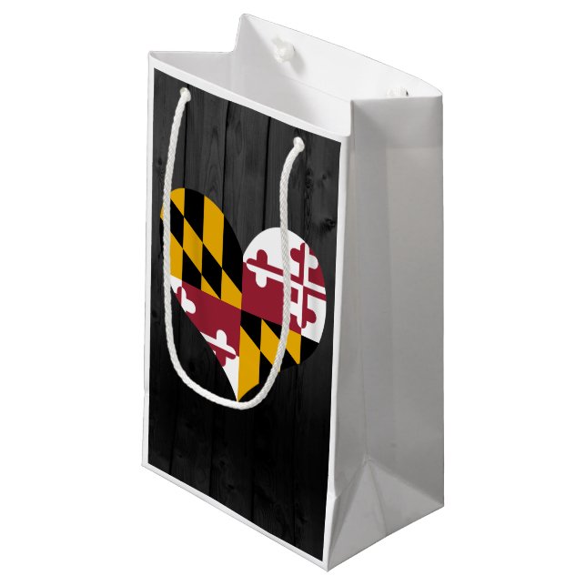 Maryland flag colored small gift bag (Front Angled)
