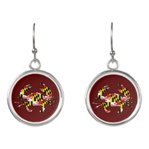 Maryland flag crab drop dangle earrings