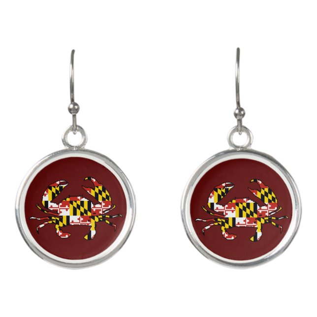 Maryland flag crab drop dangle earrings (Front)
