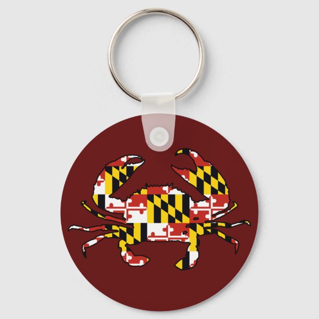 Maryland flag crab round keychain (Front)