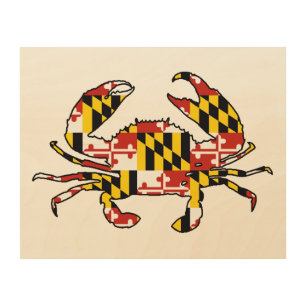 Maryland flag crab wood wall art