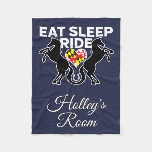 Maryland Flag Eat Sleep Ride Horse Personalized Fleece Blanket