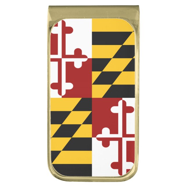 Maryland flag gold finish money clip (Front Vertical)