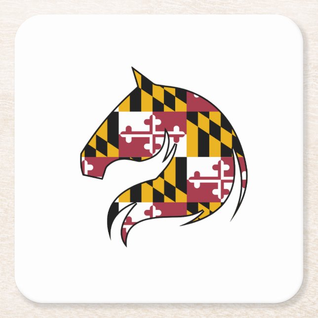 Maryland Flag Horse Head Paper Playes Square Paper Coaster (Front)
