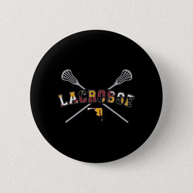Maryland Flag Lacrosse Boys  Mens College LAX Stic Button (Front)