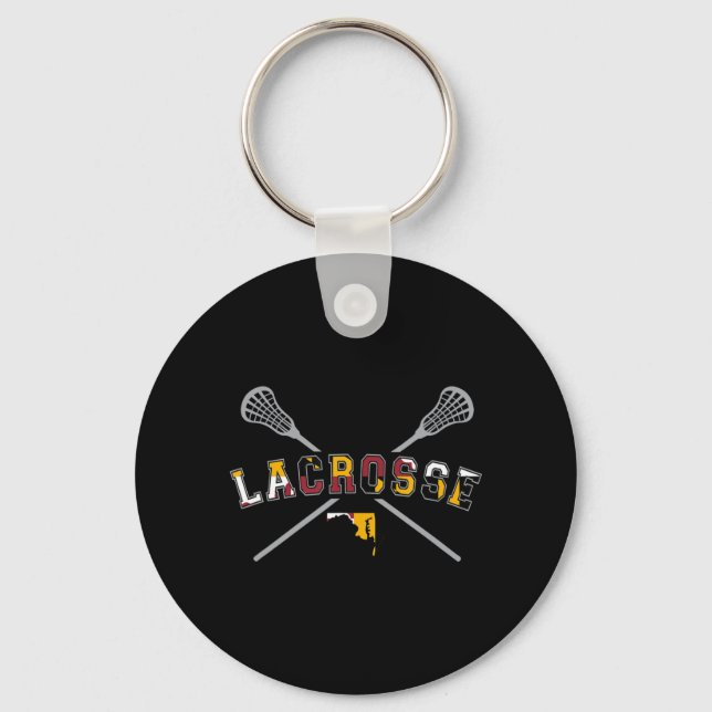 Maryland Flag Lacrosse Boys  Mens College LAX Stic Keychain (Front)