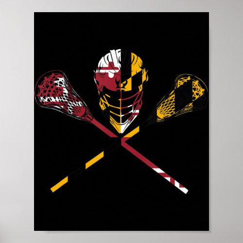 Maryland Flag Lacrosse Boys Mens Womens College  Poster
